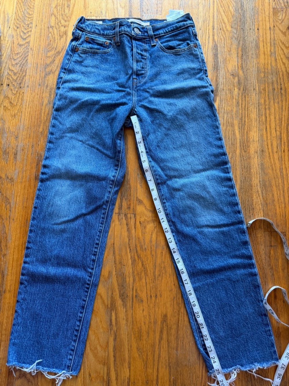 Levi's Wedgie Straight Blue Denim Jeans with Contrast Stitching